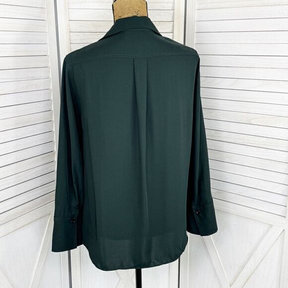 Zara V Neck Button Front Shirt Blouse Dark Green Small Long Sleeve - Picture 4 of 11